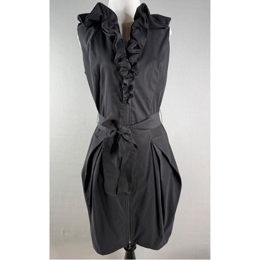 Samuel Dong Bubble Dress Womens S Black Ruffle Zip Front Sleeveless Avant Garde